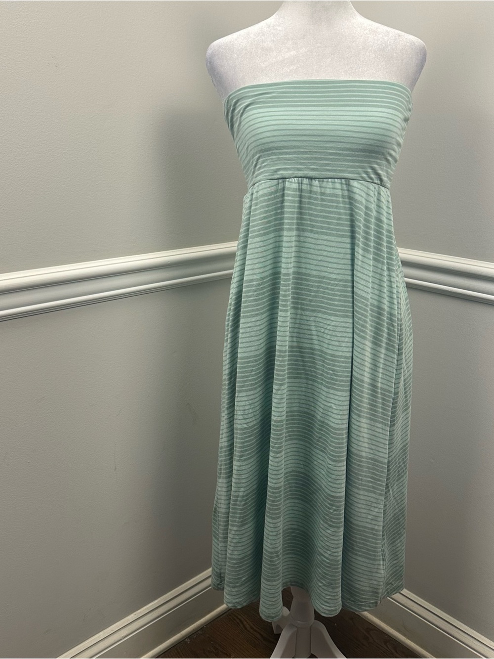 Patagonia Strapless Maxi Dress in Mint Green Stripes S